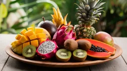 combinații de fructe exotice într-o salată tropicală